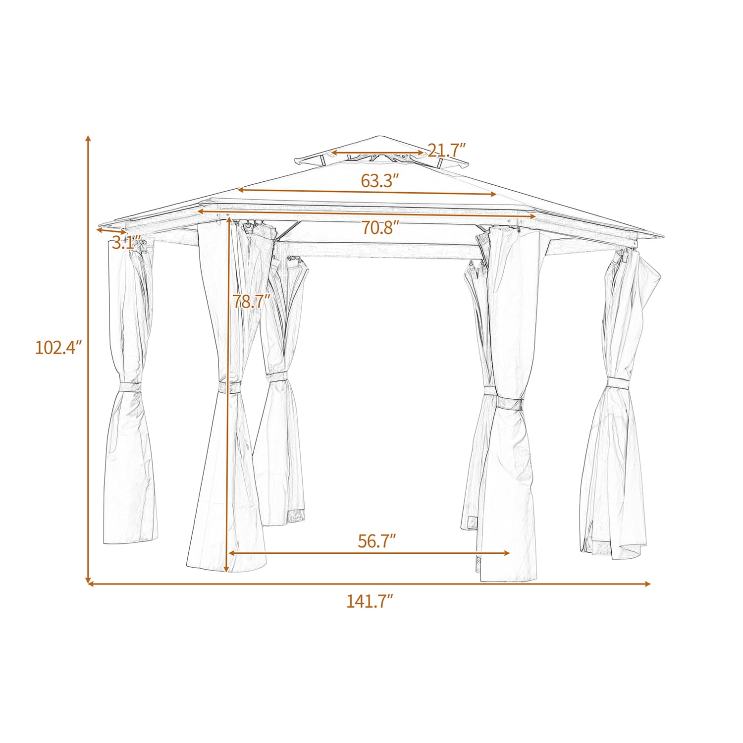 Kadyn Patio Outdoor Gazebo, Double Roof Soft Canopy Gazebo with Mosquito Netting Suitable, Polyester Gazebo for Lawn and Garden, khaki Kadyn Patio Outdoor Gazebo, Double Roof Soft Canopy Gazebo with Mosquito Netting Suitable, Polyester Gazebo for Lawn and Garden, khaki