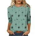 thumbnail image 2 of Guieoi Tops for Women Plus Size Womens Ladies' 3/4 Sleeve Flowers Printed Round Neck Long Sleeve Round Neck Top/Shirt Green Black*Friday/Cyber*Monday Clearance, 2 of 9