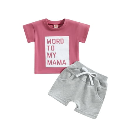 

Diconna 2Pcs Toddler Boy Casual Outfits Short Sleeve Letter Print T-shirts Tops + Rolled Cuff Shorts Casual Clothes Sets Brick Red 0-6 Months
