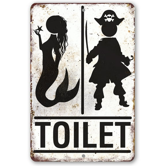 Metal Sign - Pirate Mermaid Toilet - Durable Metal Sign - Use Indoor/Outdoor - Makes a Cute Bathroom Sign (8" x 12")