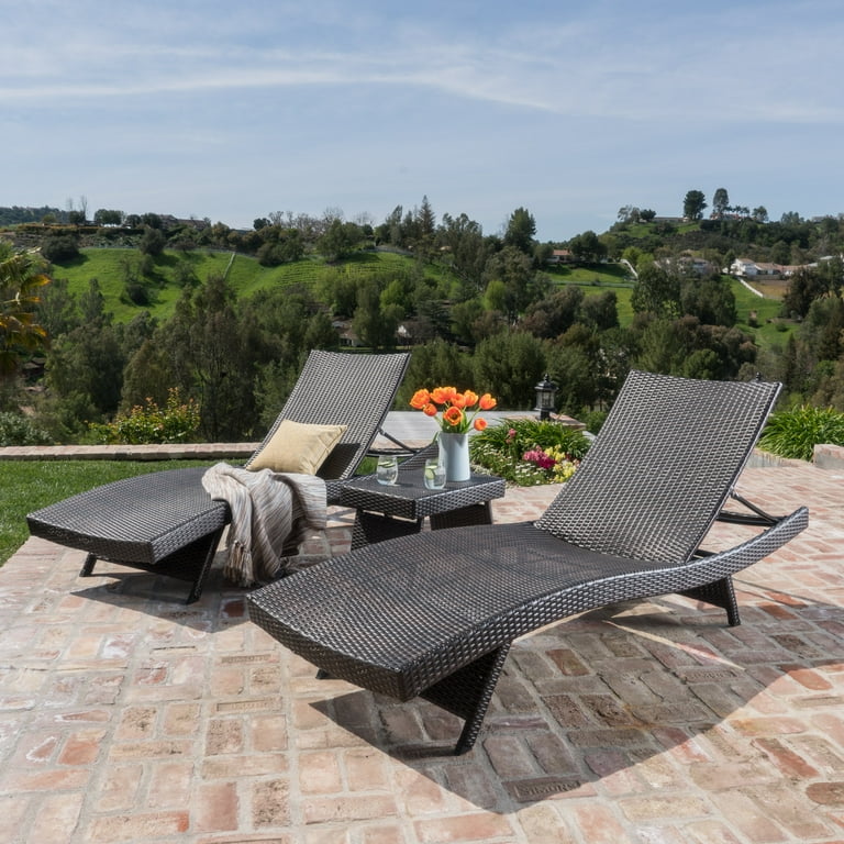 GDF Studio Thelma Outdoor Wicker Piece Chaise Lounge Set, Mixed