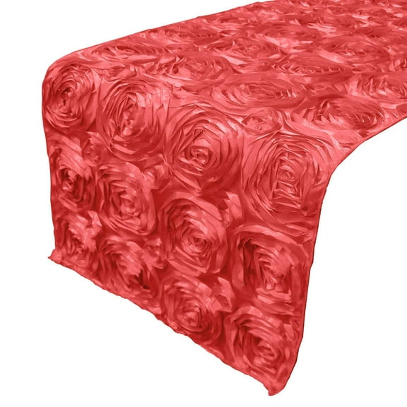 Satin Rosette Table Runner Raised Roses Coral