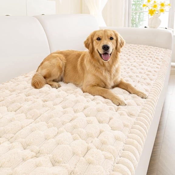 decorUhome Sofa Cover for Dogs, Non Slip Fuzzy Couch Cover, Washable Slipcover for Pets(Beige, 27.6" x 59")