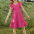 thumbnail image 2 of Girls Dresses Summer Casual Cute Flowy Dress Ruffle Short Sleeve Solid Swing Dresses, 2 of 9