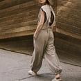 thumbnail image 6 of Baberdicy Pants Pants Throw and Go Onesie Jumpsuits for Women Casual Summer 2023 Cutout Sleeveless Crewneck Drawstring Waist Long Pants Romper with Pockets Bodysuits for Women Khaki S-3Xl, 6 of 7