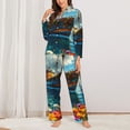 thumbnail image 2 of Salouo Floral Ship On Ocean Pattern Women's Pajamas Set Long Sleeve Button Down Sleepwear Soft Pj Lounge Sets for women 2 Piece Pjs Set with Long Pants-Large, 2 of 7