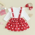 thumbnail image 3 of Bagilaanoe 3Pcs Newborn Baby Girls Overalls Dress Set Long Sleeve Romper Tops + Heart Suspender Skirt + Headband 3M 6M 9M 12M Infant Casual Clothes, 3 of 8