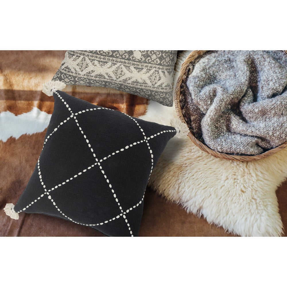 Ox Bay 20" x 20" Hand-Woven Black/ White Geometric Organic Cotton Pillow Cover
