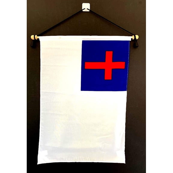 Christian 12"x18" Polyester Wall Banner Flags, 12 x18 Christian Wall or School Flag Mounted on a Birch Wood Banner Pole, Much Larger Than Mini 4"x6" Banner Flags