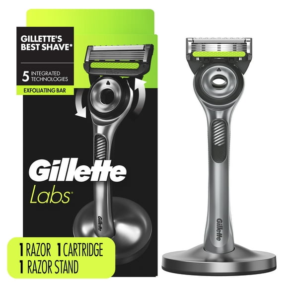 Gillette Labs with Exfoliating Bar Men's Razor - 1 Handle, 1 Blade Refill and Premium Stand, Silver