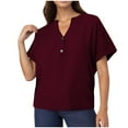 thumbnail image 1 of Yuyuzo Womens Tops Short Sleeve Shirts Button up V Neck T Shirts Solid Color Loose Fitted Blouses, 1 of 6