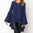 thumbnail image 4 of WCMZJ Women's High Low Asymmetrical Tops Lantern Long Sleeve Round Neck Double Layer Blouse Irregular Hem Casual Tops Blouse Shirts for Legging Dark Blue L, 4 of 7
