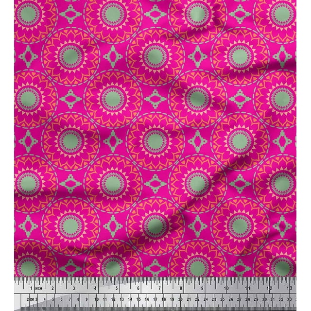Soimoi Tissu Georgette Rose Moss Mandala Imprimé Géométrique au Mètre 42 Pouces de Large