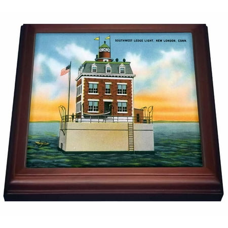 - 3dRose Southwest Ledge Light, New London, Connecticut. Lighthouse, Trivet with Ceramic Tile, 8 by 8-inch