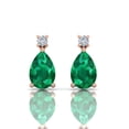 thumbnail image 2 of 14k Rose Gold Stud Earrings Pear Cut Zambia Emerald Diamond Fine Women Jewelry, 2 of 4