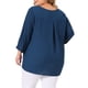 thumbnail image 3 of Blusa de gasa de mujer plus size Agnes Orinda con cuello partido, dobladillo alto-bajo, mangas 3/4, 2024, 2X, azul, 3 of 6