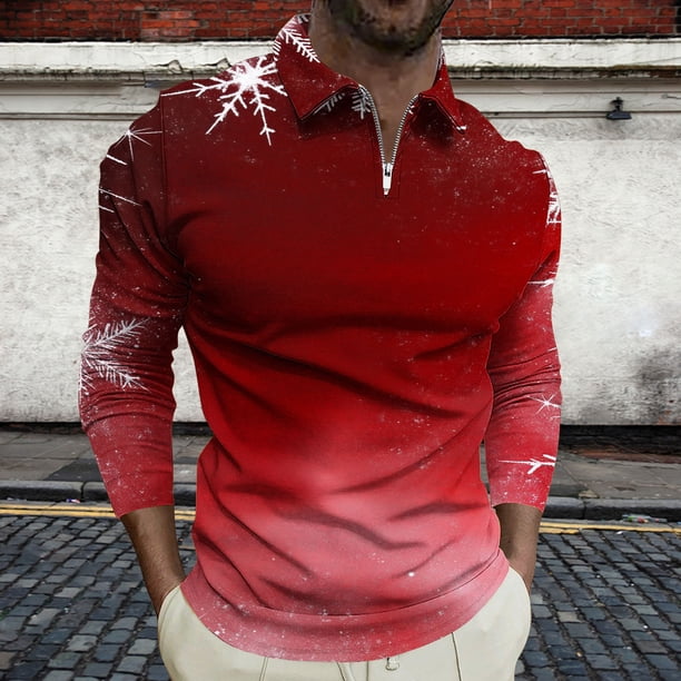 Blusa y camisa de manga larga con cuello vuelto para hombre, jersey con cremallera y solapa estampada, blusa de manga larga con cuello vuelto, blusa de poliéster para hombre
