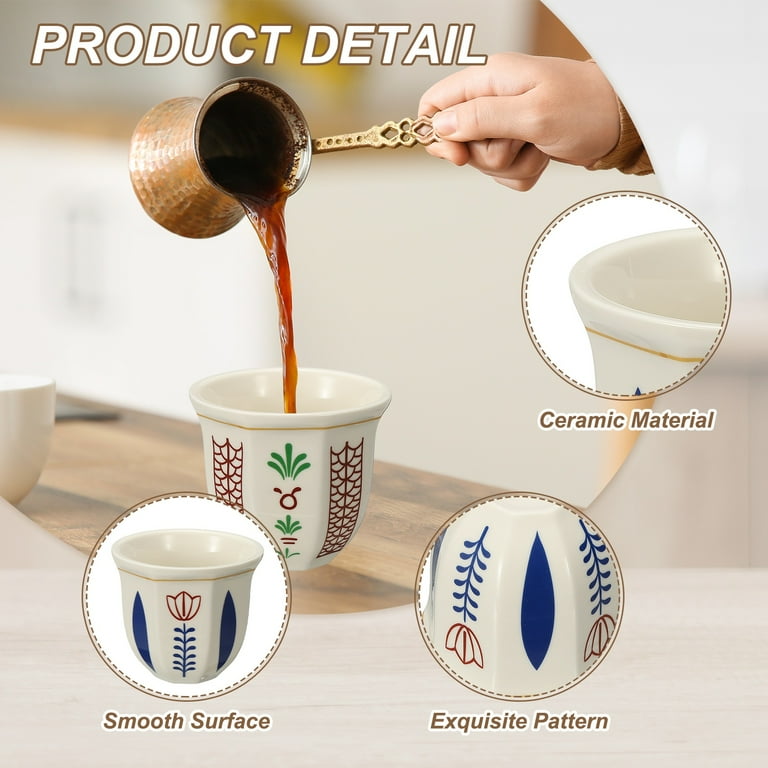 Uxcell Arabic Coffee Cup, 8.5 oz Ceramic Tea Cups Espresso Coffee Mug for Latte Cappuccino Milk Office Home Party Gifts, (White/Blue, Style B)