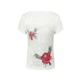 thumbnail image 4 of Women´s T-shirt, Rhinestone Flower Print Short Sleeve Round Neck Slim Fit Tee Shirt Summer Tops, 4 of 10