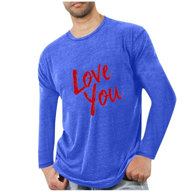 Lovzfmll Haut de Pyjama Athlétique à Manches Longues Col Rond pour Hommes Imprimé Cœur Bleu, TG