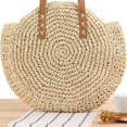 thumbnail image 3 of Bolso de hombro de paja para mujer, bolsa de playa hecha a mano, redonda, grande, ahuecada, Simple y a la moda, 3 of 5