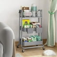 thumbnail image 6 of 3 Tier Utility Cart, Metal Rolling Cart Organizer, Storage Cart on Wheels, Book Cart, Diaper Cart for Bathroom, Kitchen, Office, Bedroom, Gray, 6 of 18