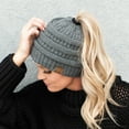 thumbnail image 6 of C.C Messy Bun Ponytail Hat Warm Soft Knit High Bun Beanie, Dark Melange Grey, 6 of 10