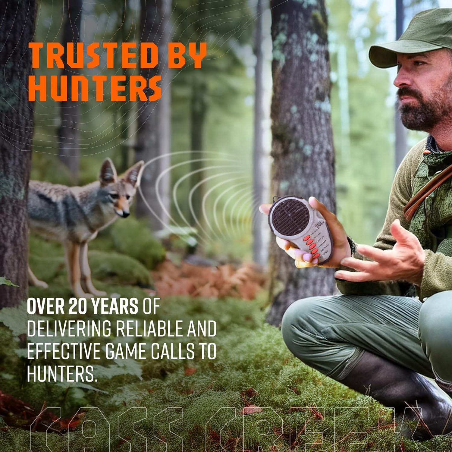 Cass Creek Ergo Predator Call for Hunting, Electronic Handheld Coyote Game Call, Compact with 5 Preloaded Predator Sounds, One-Hand Use