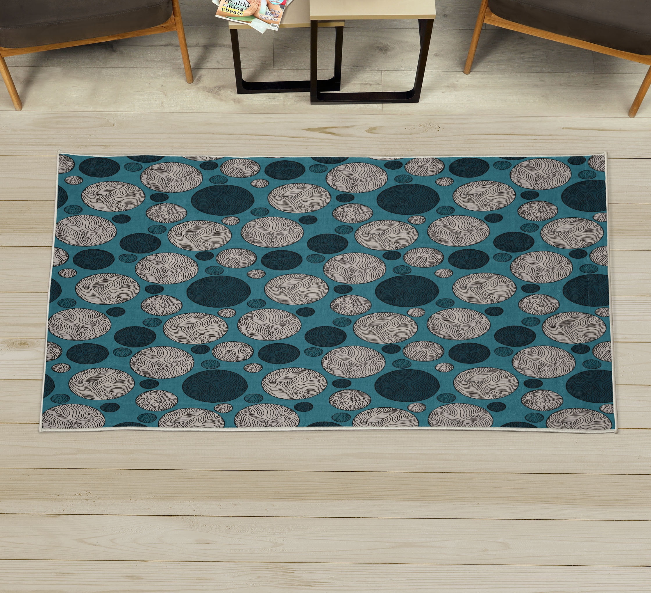 Circle Decorative Rug, Vintage Design with Round Shapes with Curved ...