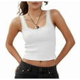 thumbnail image 2 of Women'S Tank Tops Cute Slim Fitted Ribbed Knit Lace Camisole Top Summer Square Neck Sleeveless Going White L, 2 of 9