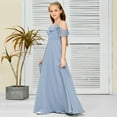 thumbnail image 6 of V Neck Junior Bridesmaid Dresses Long Off-Shoulder Chiffon Flower Girl Dress for Teen Girls Party Pageant Gowns-Lilac-6Y, 6 of 9