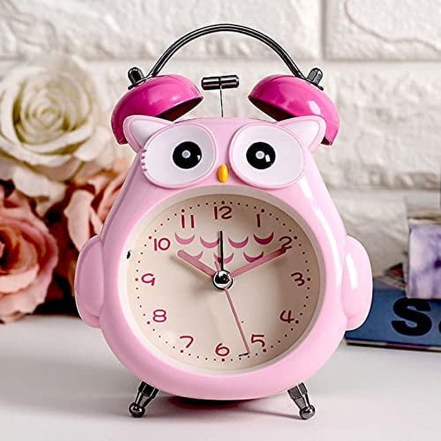 Despertador para niños Búho con luz nocturna Silencioso Sin tictac Despertador de cabecera Campana fuerte Despertador analógico Funciona con pilas Despertador para niños para escritorio de dormitorio