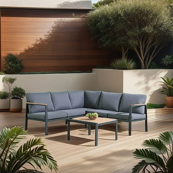 Rossio Outdoor 4 Piece Sectional Sofa,Matte Charcoal Aluminum Frame