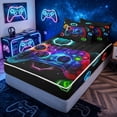 thumbnail image 2 of meiyoeat Neon Gamepad Gaming Zipper Twin Comforter Sets with Fitted Sheet and 2 Pillowcases for Kids Boys, Gamer Controller Zipper Bedding Set for Bedroom, Black, Gamepad ReversibleB, 2 of 6