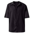 thumbnail image 4 of Cuoff Designer Spring Summer Men's Casual Cotton Linen Solid Color Short Sleeve Shirts Loose Shirts Black 4X, 4 of 4