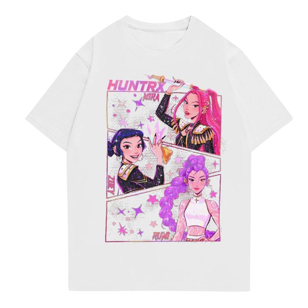 Pop cazadora para niña Round-Neck Printed Anime Trio Poster T Shirt (White)