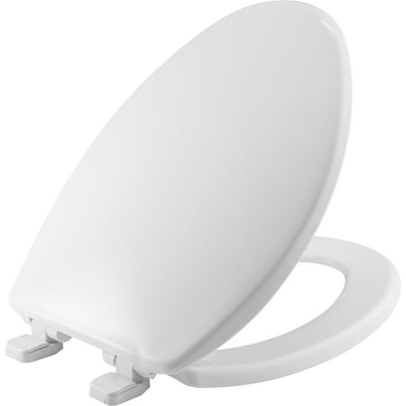 Mayfair Slow Close Elongated Plastic Toilet Seat in White with STA-TITE