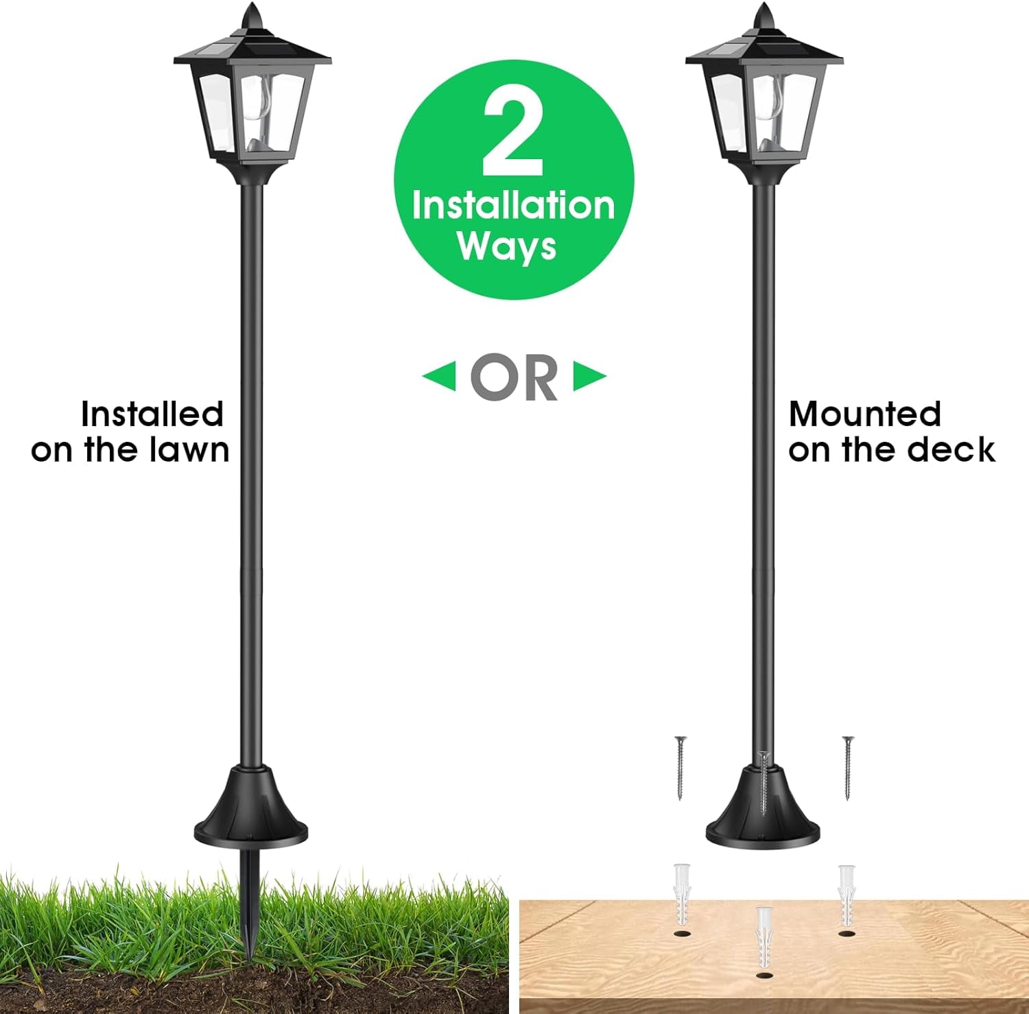 Kanstar 2 pack 40" Solar Flame Flickering Lights Outdoor, LED Post Lanterns for Garden & Pathway, Waterproof