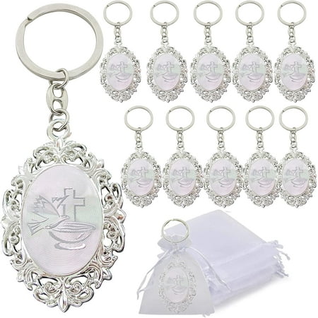 12pcs Baptism Recuerdos Para Bautizo gravados First communion Bautizo Recuerdos (silver trim)