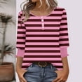 thumbnail image 2 of Jsaierl Womens 3/4 Sleeve Tops Plus Size Button Up Crew Neck Shirts Boho Striped Ladies Blouses Classic Vacation Tunic Top S-2XL, 2 of 8