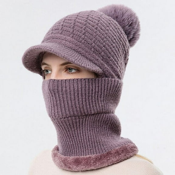 SikaFu Winter Hat Scarf Set Women Thick Warm Riding Ski Earflap Cap Ladies Double Layers Knitted Hat with Scarf Winter Accessory