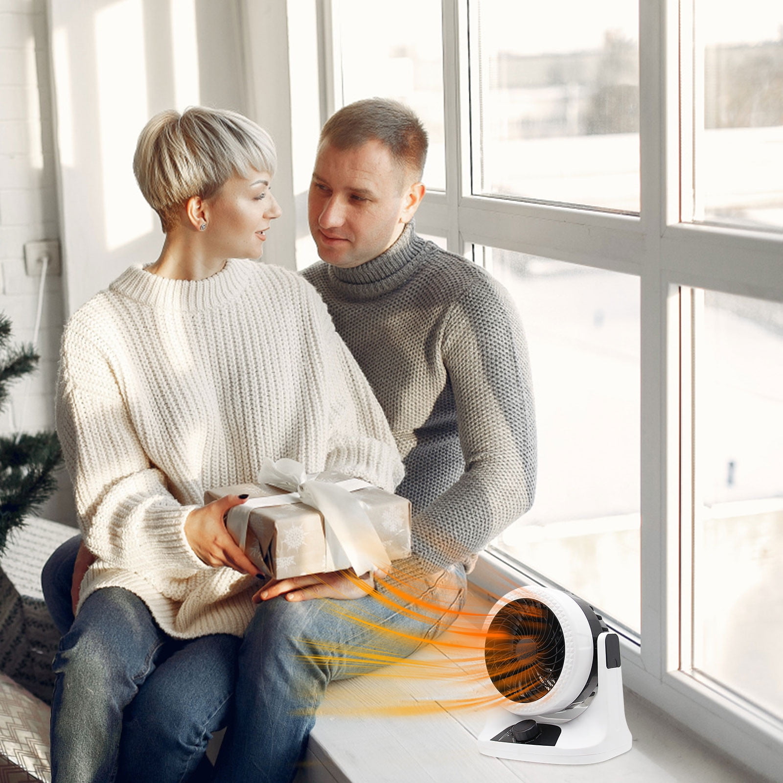 2-in-1 Air Conditioning Fan & Heater, Under Desk Heater with Dual Use for Summer and Winter, Portable Floor and Desktop Warmer