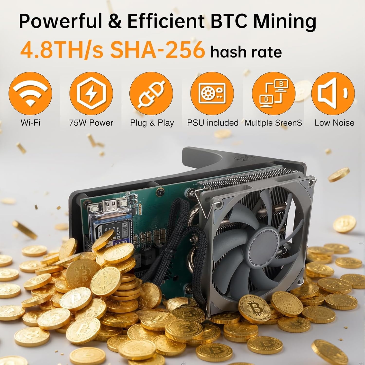 NerdQaxe++ Bitcoins Miner 4.8TH/s ASIC Miner & Crypto Miner - Solo Miner for BTC, Low Power 75W, 2.4Gwifi Open-Source, SHA-256 Silent Home Mining with Bitaxe Miner Technology
