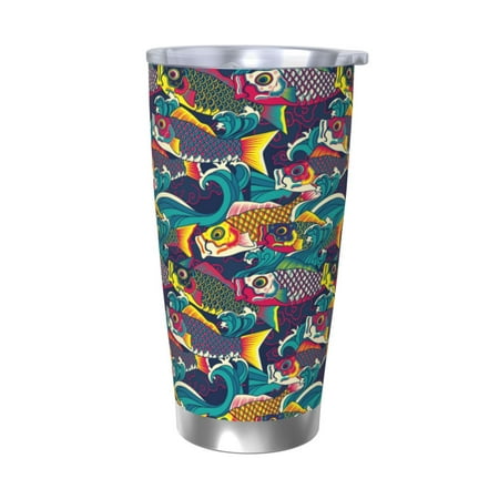 

Zeuib Colorful Carp Streamer Printed 20oz Stainless Steel Insulated Car Cup Stainless Steel Thermal Cup Vacuum Insulated Leak-proof Travel Mug Cup-Without Straw