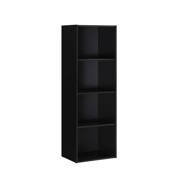 Hodedah 4-Shelf Wood Storage Bookcase for Home Office Organization, Black