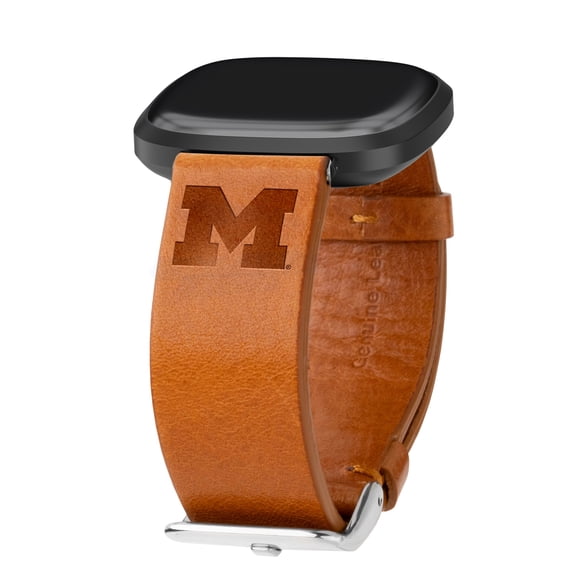 Wolverines Premium Leather Unisex Watch Band for FitBit Versa 3 and Sense (Long Tan) by Affinity Bands