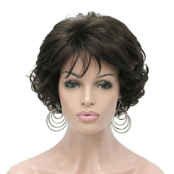 Aimole Peluca sintética rizada corta castaña marrón pelucas completas cabello grueso para mujer para todos los días (6 marrón castaño)