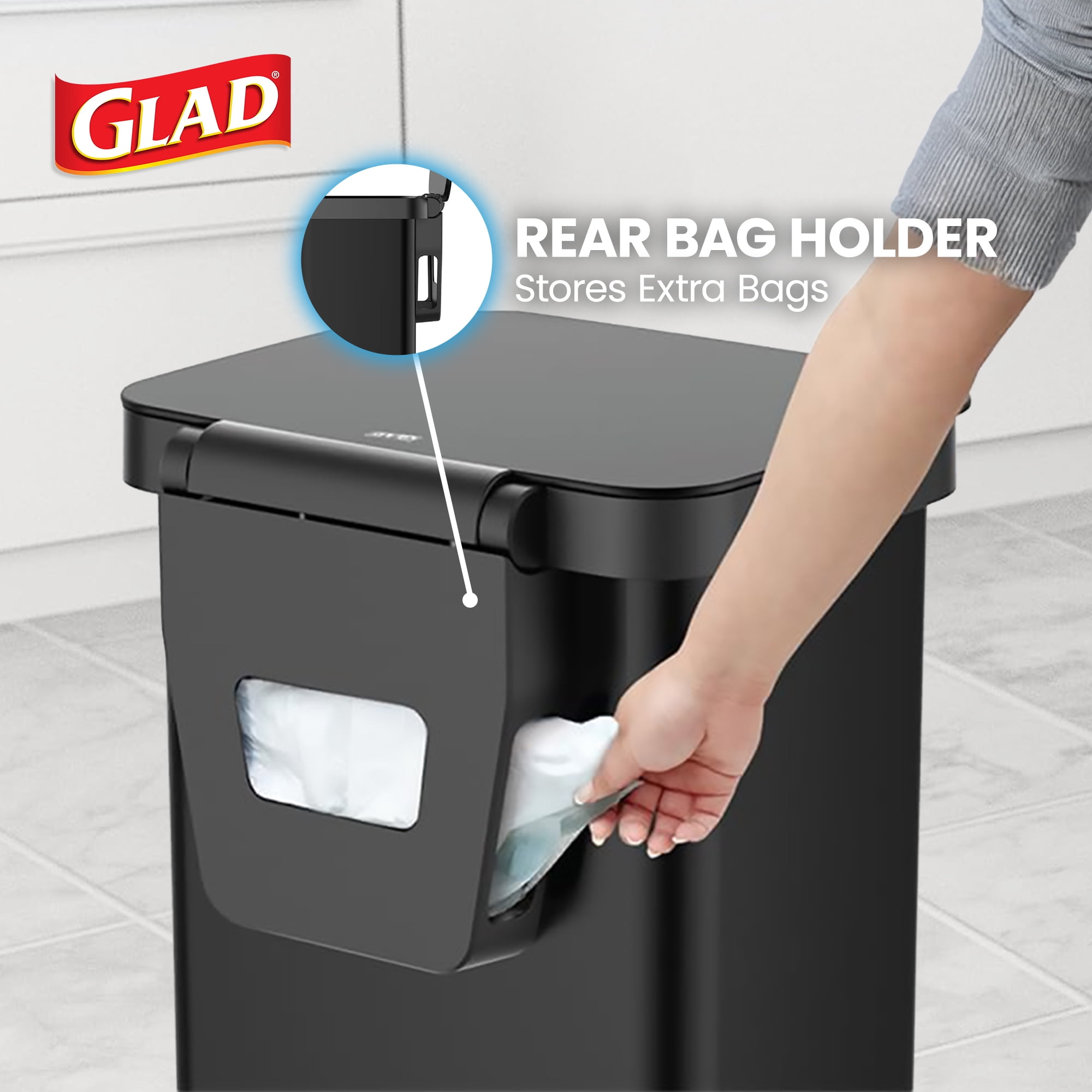 Glad Step Trash Can, Series 2 Soft Close Garbage Bin with Odor Protection, 13 Gal, Black