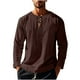 thumbnail image 4 of Blusas y camisas de manga larga con cuello redondo para hombre, informales, de color liso, con hombros descubiertos, rectas, con lazo en el pecho, cuello redondo, manga larga, blusas de licra., 4 of 8