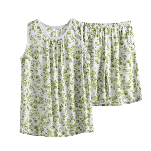 Conjunto de Ropa de Salón para Mujeres Estilo Impreso Cuello de Tripulación sin Mangas Y Pantalones Cortos, Conjunto de 2 Piezas para Diario, Casual Y Fiesta
